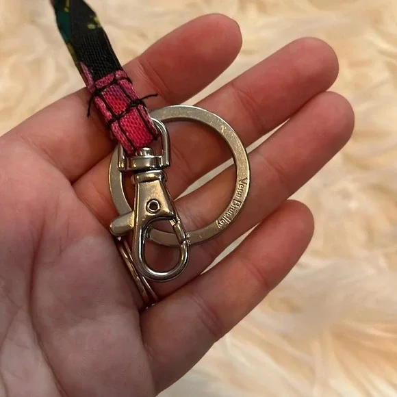 Vera Bradley Brown & Pink Floral Pattern Cotton Lanyard - Picture 2 of 3